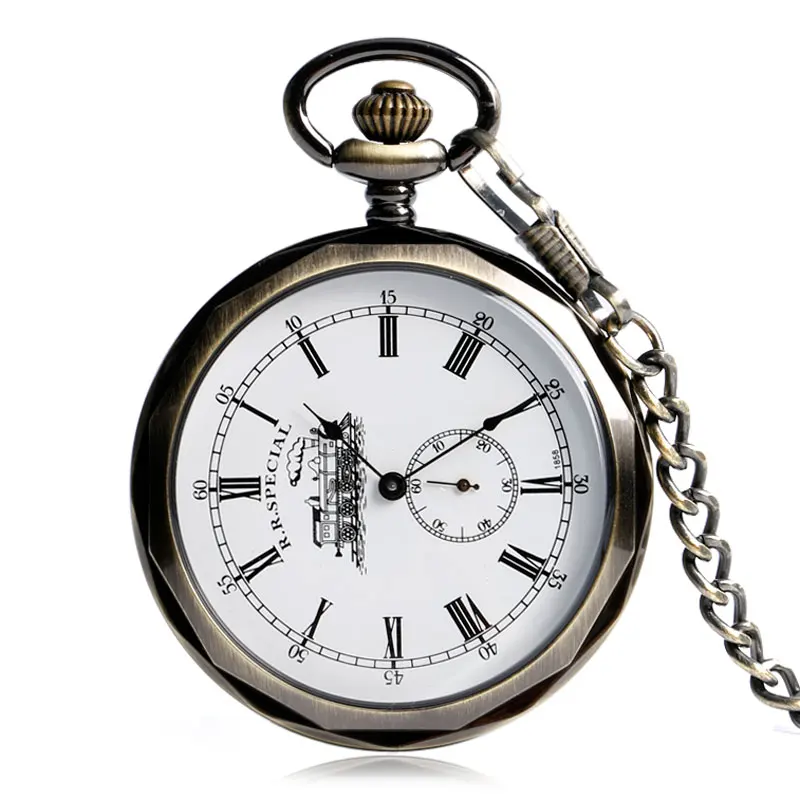 Steampunk Unique Seconds Small Dial Display Mechanical Pocket Watch Open Face Bronze Hand-winding Pendant Clock Birthday Gifts