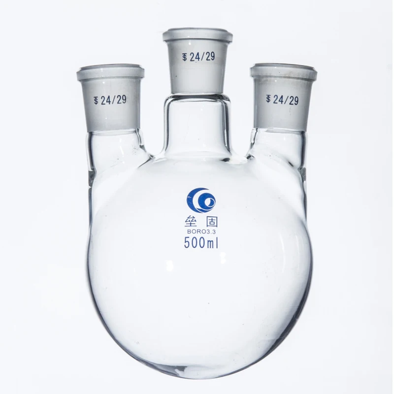 Straight Three necks glass flask Round bottom High borosilicate glass Flask Laboratory 3-necks reactor Thick section