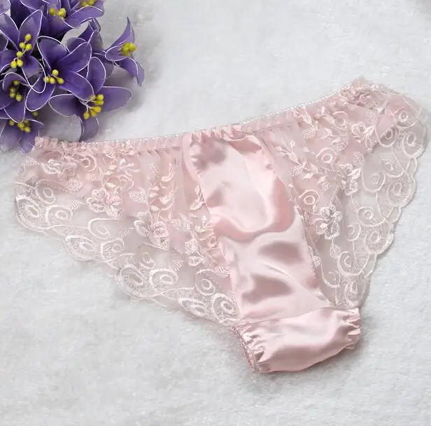 1PC 100% Mulberry Silk Women\'s Sexy Lace Underwear Briefs Lingerie Panties M L XL MS012