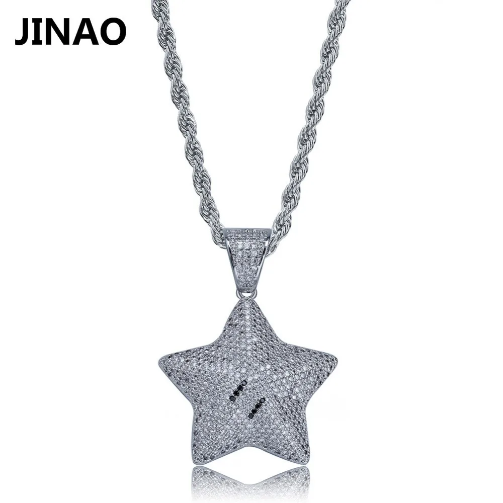 JINAO New Hip Hop Punk Star Charm Bling pendant necklace With Chain creative Jewelry For Gift