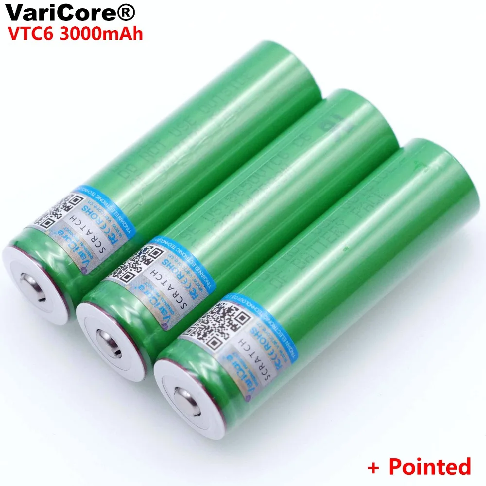 VariCore VTC6 3.7V 3000mAh 18650 Li-ion Rechargeable Battery 30A Discharge for Sony US18650VTC6 batteries + Pointed