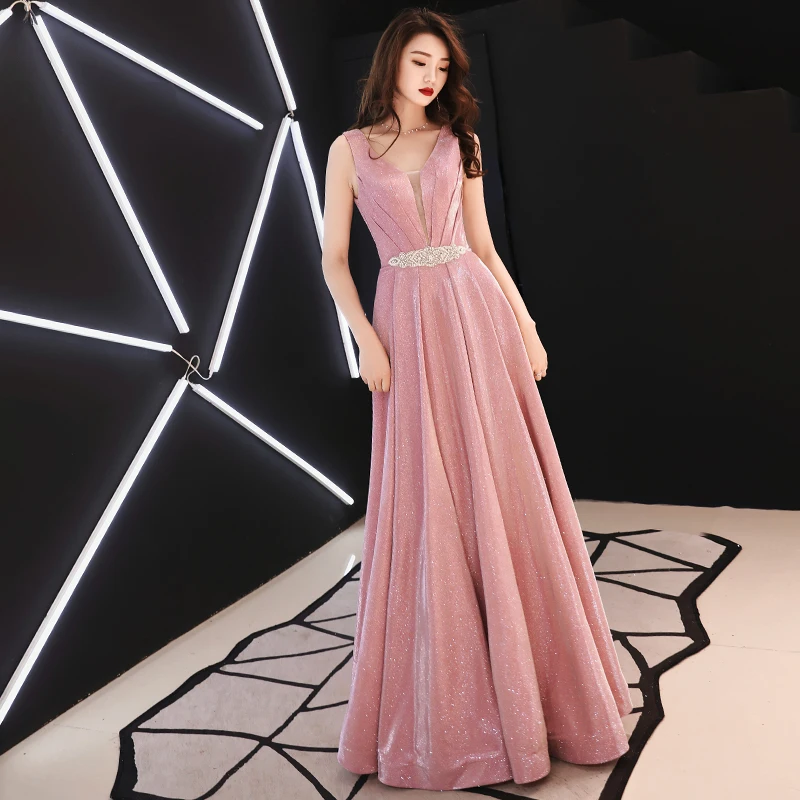 Weiyin-Robe de soirée trapèze longue, tenue de Rh, vintage, rose, longueur au sol, WY1323, 2023