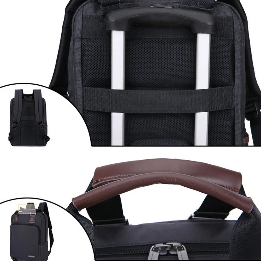 Mochila para laptop para mulheres e homens de 15,6 polegadas Bolsa de negócios cor cinza e preto cinza Oxford e material de couro de microfibra