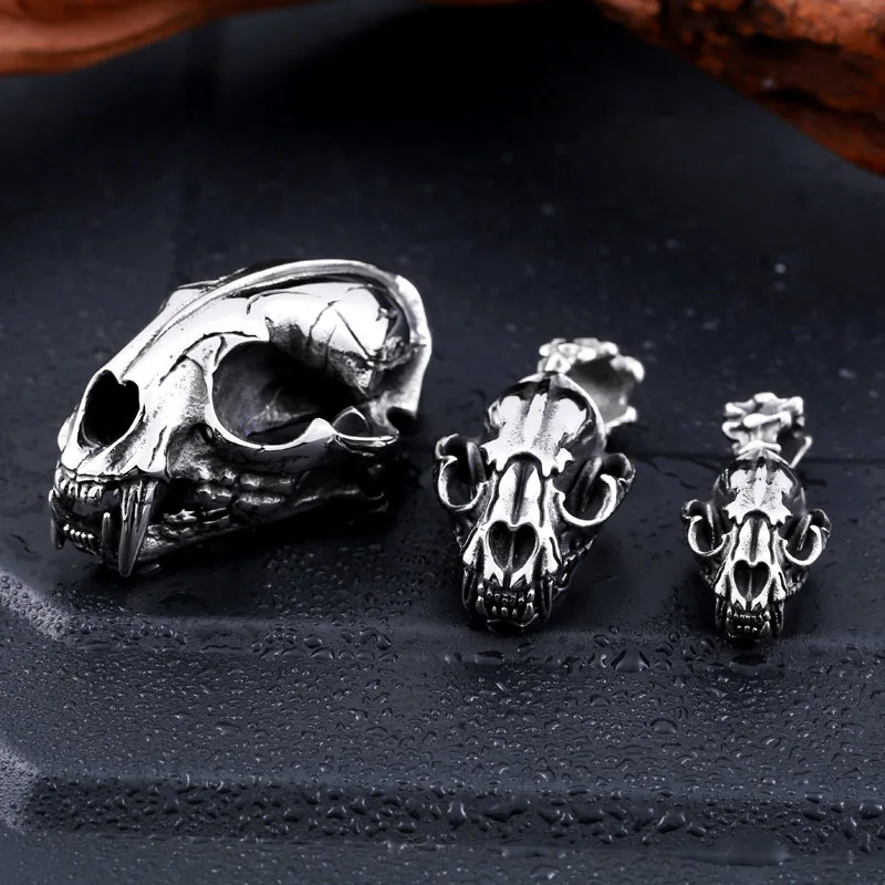 Beier 316L Stainless Steel Men\'s Pendant Skull 3D Machairodus Smilodon Dinosaur Head Pendants  Jewelry LLBP8-096P