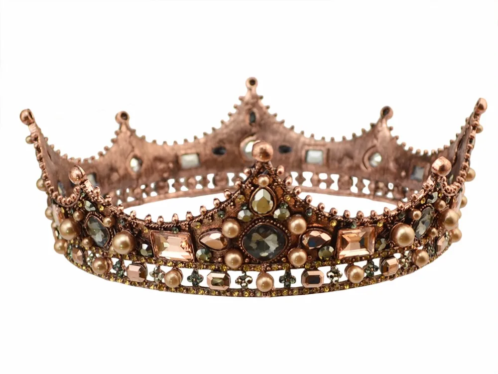 

Baroque Style Pearl Crown Party Prom Vintage Tiara Full Crystal Big King Queen Tiara Vintage Bridal Wedding Hair Accessories