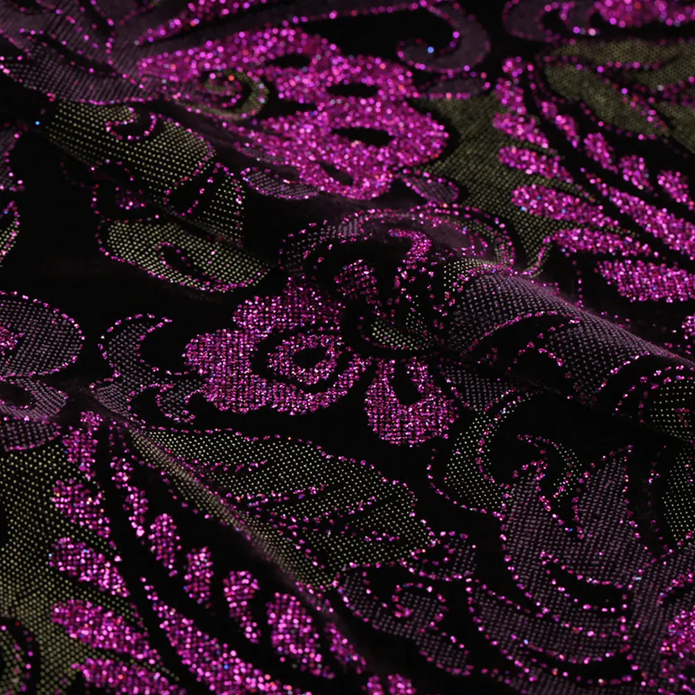 Violet Paisley Bronzed Silk Velvet Fabric 110cm Wide