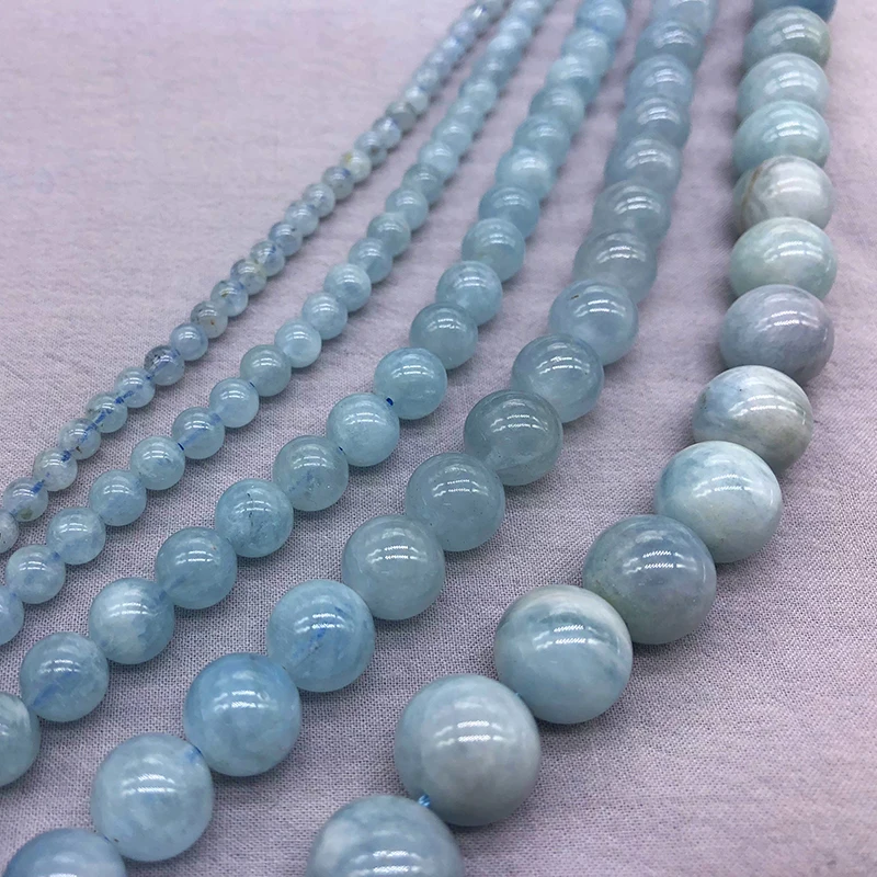 Wholesale Natural Aquamarin Stone Round Loose Spacer Beads For Jewelry Making Bracelet Necklace 15inches/strand 6/8/10/12mm