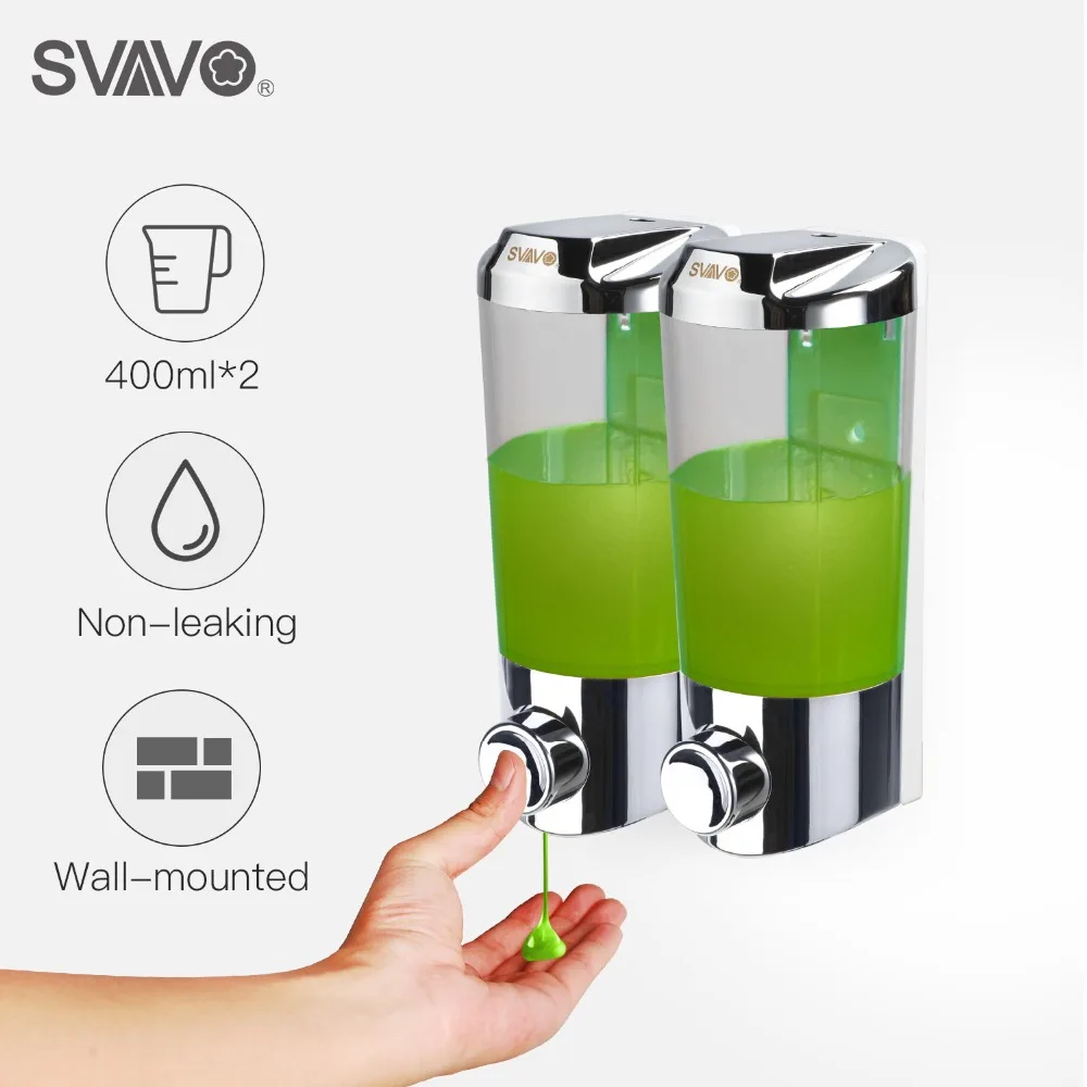 

SVAVO-400ml*2 Wall-mounted Double-head Manual Soap Dispenser is Suitable For Hotel and Household ABS Material