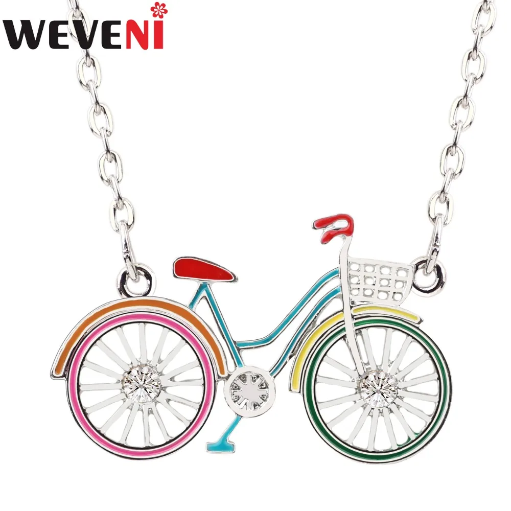 WEVENI Statement Bicycle Bike Shape Choker Necklace Pendant Metal Collar Chain New Fashion Accessories Enamel Jewelry For Women