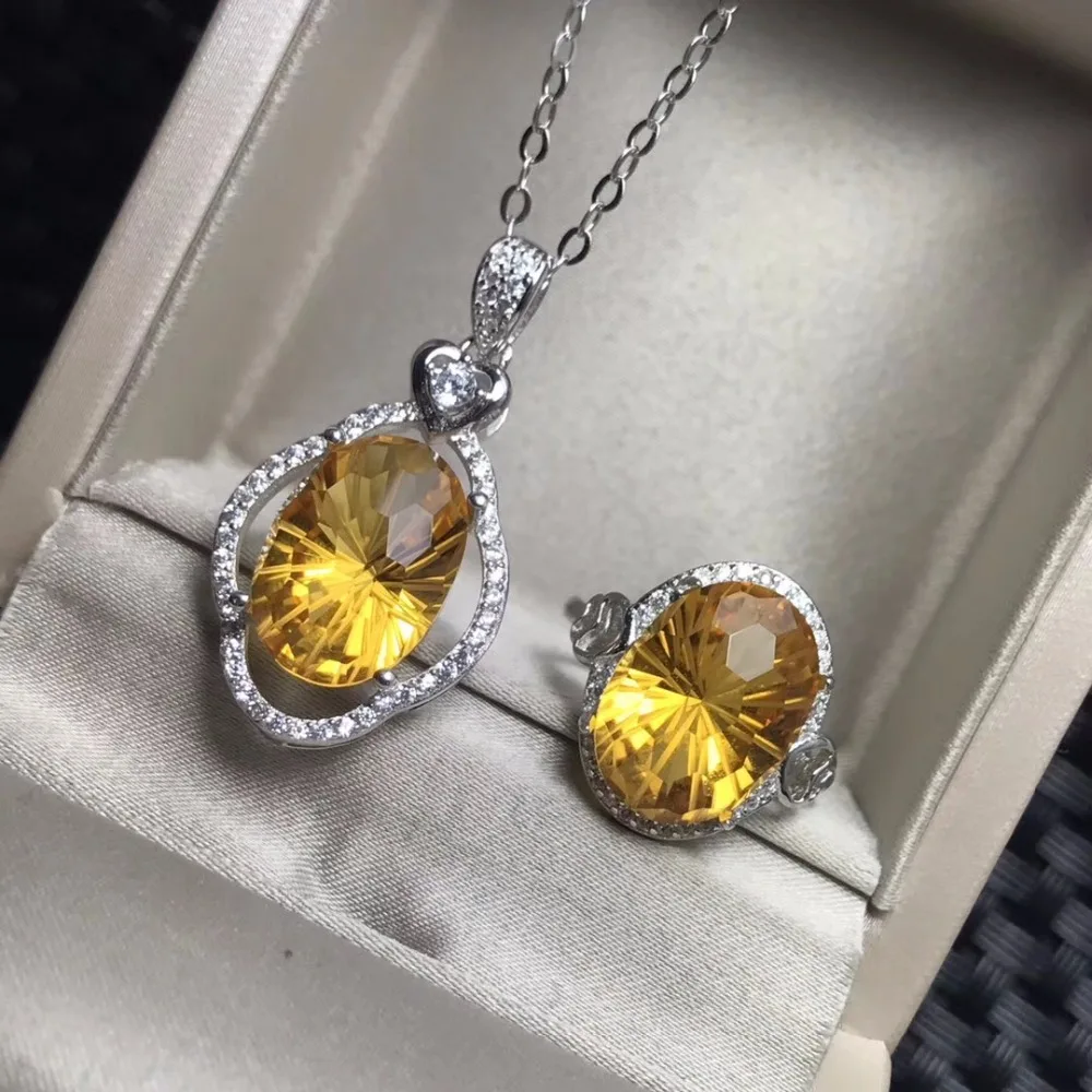 7 carat natural citrine set, the latest cutting process, popular front, 925 silver, exaggerated gem