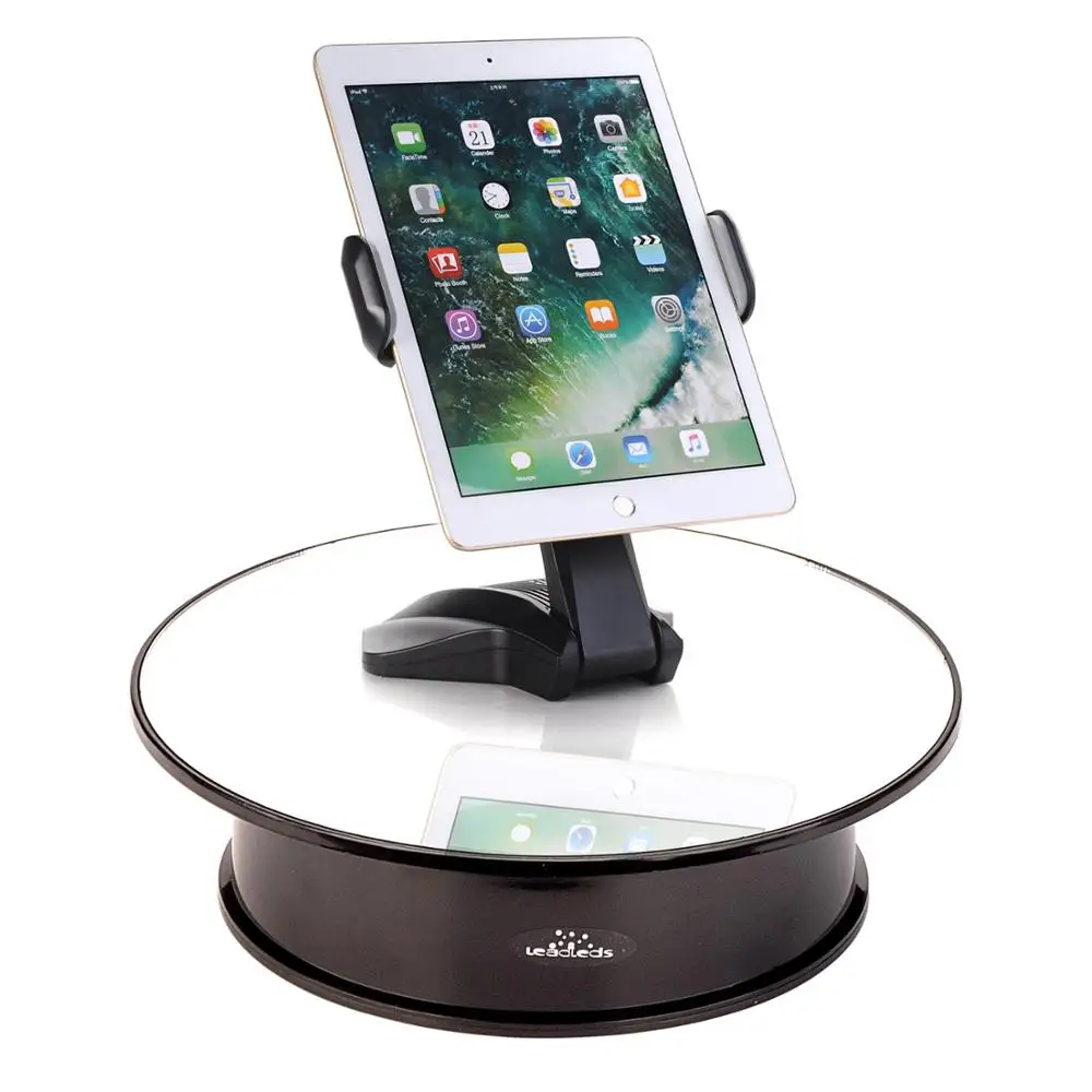 

White Velvet Top Motorized 360 Degree Jewelry Display Stand By Battery Rotation Turntable