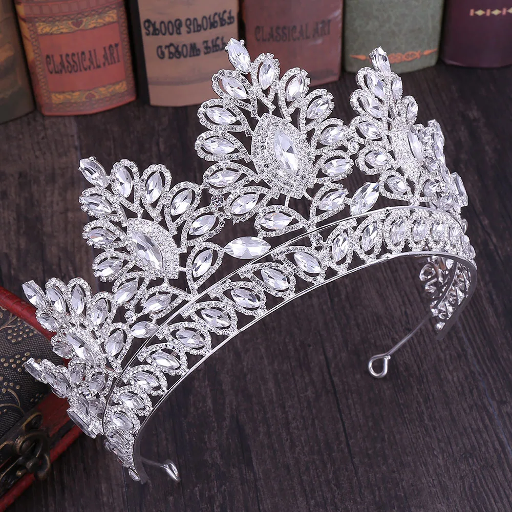 Baroque Rose Gold Color Big Rhinestone Bridal Tiaras Crown Champagne Crystal Diadem Veil Tiara Headband Wedding Hair Accessories