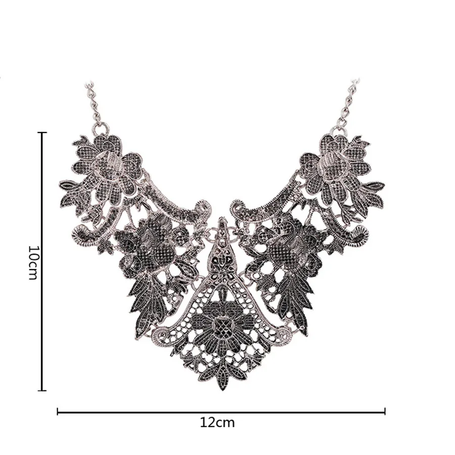 Yidensy Fashion Metal Lace Pendant Bib Necklaces Antique Gold Silver Color Hollow Flower Filigree Choker for Women Party Jewelry