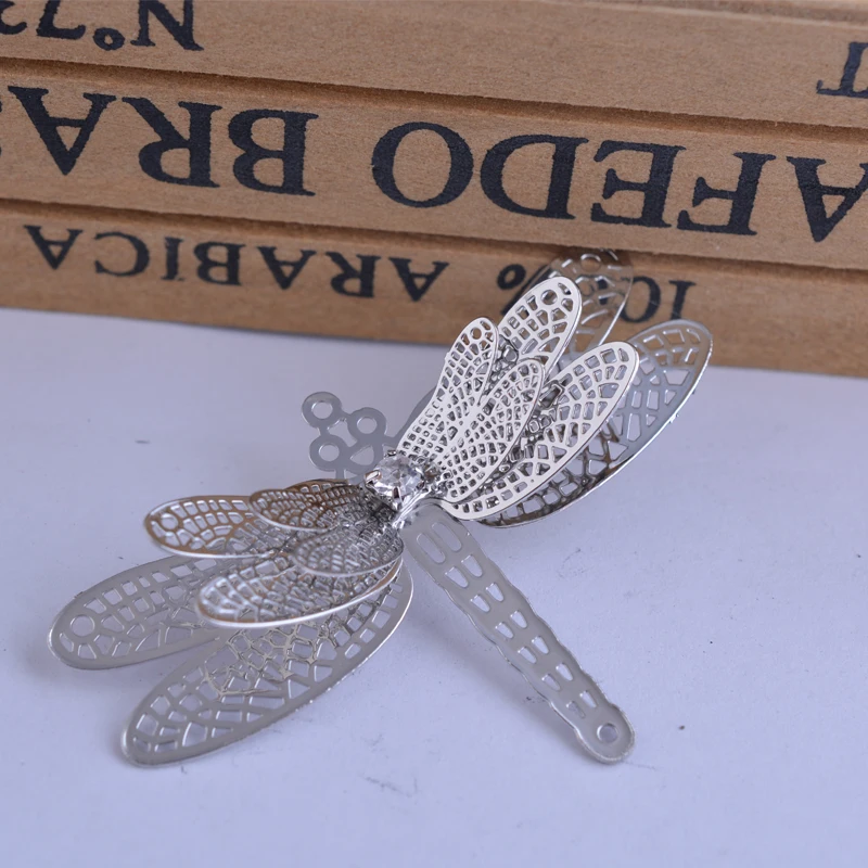 10pcs 40*62mm Copper Dragonflies Connector Platinum Plated Filigree 3d Dragonfly Cameo Base Setting Charm Pendant Findings Parts