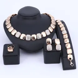 Bridal Dubai Gold Color Crystal Jewelry Sets for Women Costume Necklace Earrings Nigerian Wedding African Jewellery Set