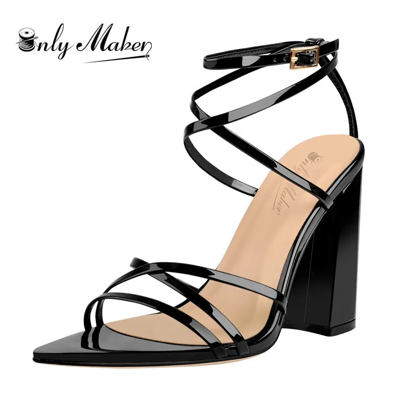 Onlymaker Women Sexy Peep Toe Heeled Sandals Crisscross Ankle Strap Square 10CM  Heel  Dress Summer  Sandals