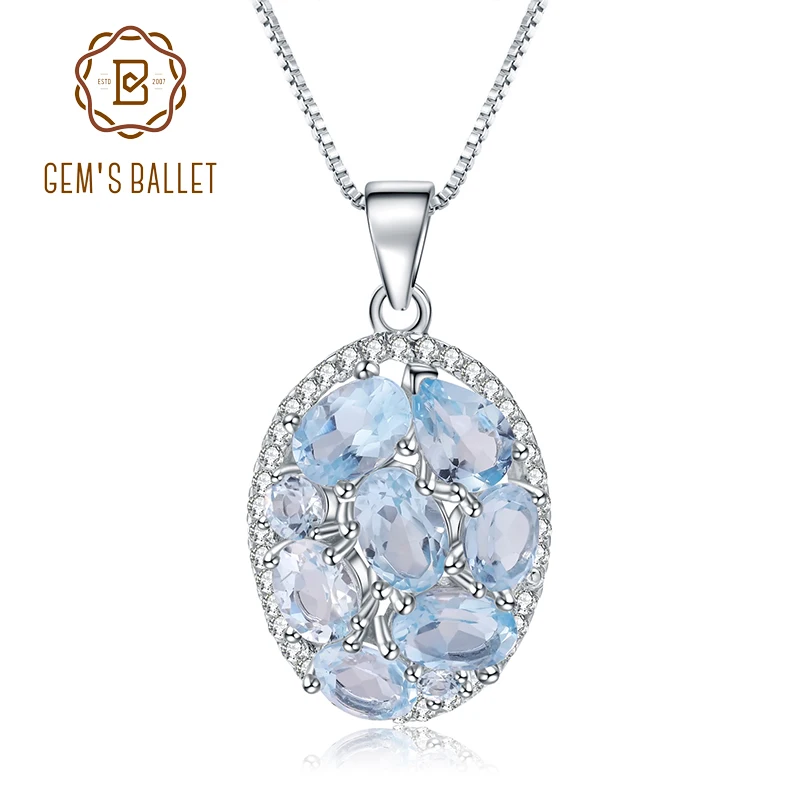 GEM'S BALLET 3.90Ct Natural Sky Blue Topaz Gemstone Elegant Pendant Necklace for Women Fine Jewelry 925 Sterling Silver Collier