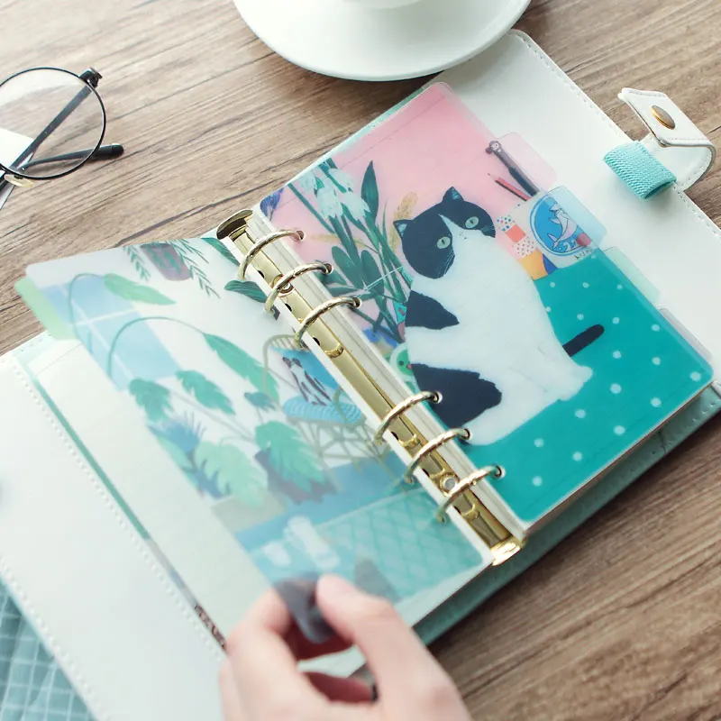 5pcs/lot A5/A6 PVC Watercolor/Girl/Plant Sheet Planner Dividers for Spiral Notebook Organizer Accessories Inner Page Binder