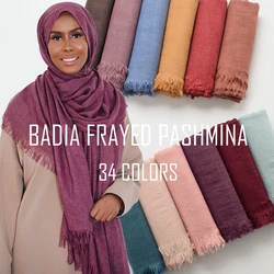 105*190cm 10pcs/Lot High Quality Women Muslim Plain Frayed Scarf Shawls Wraps Headwear Crinkle Solid Oversize Pashmina Hijabs