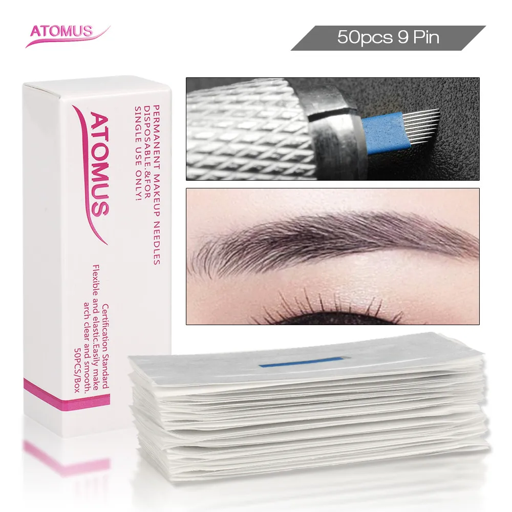 50 шт. 9pin Aguja Laminas Para Tebori Tebore Microblading Sobrancelhas Ahujas De Micro Shading Needles Игла для постоянного использования