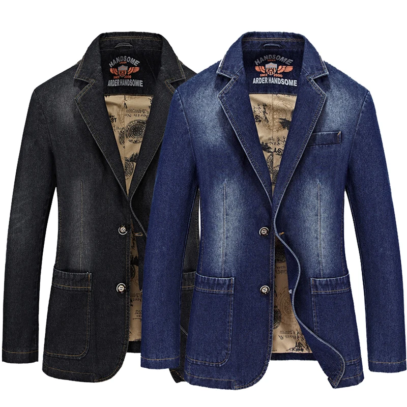 2022 Spring Fashion Brand Slim Fit Male Denim Suit Jacket Men Jeans Blazer Plus Size 3XL 4XL Black Blue