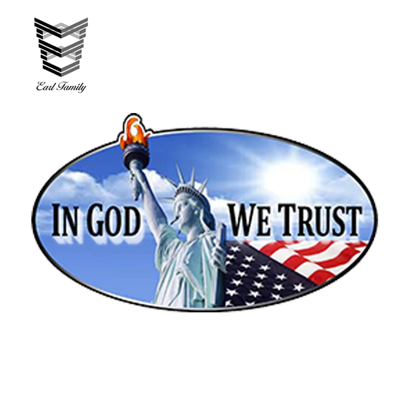 EARLFAMILY 13cm x 7cm Car Styling Decal Sticker in God We Trust Funny Car Sticker Waterproof Bumper Doors Windows Accessories