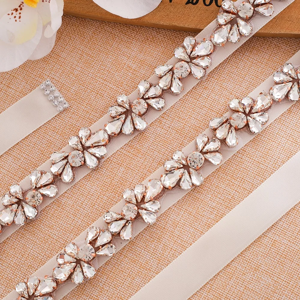 Crystal Pearls Bridal Belt Rose Gold Wedding Belt Thin Rhinestones Wedding Dress Sash For Bridal Accessories J176RG