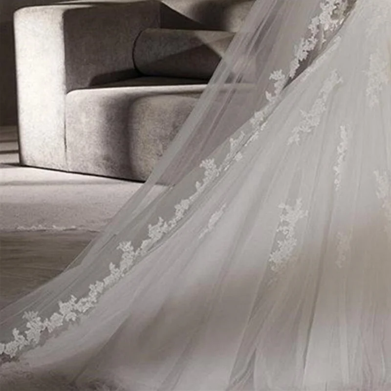 NUOVE Foto Reali Bianco/Avorio Velo Da Sposa Pettine Del Merletto 3 M Cattedrale Lunghi Veli da sposa Accessori Da Sposa Veu De noiva