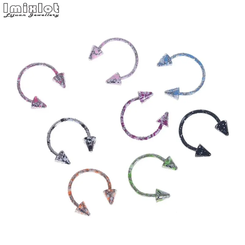 8pcs Steel Anodized Cone Circular Barbell Lip Nose Rings Piercing Colorful Horseshoe Helix Piercings Fashion Body Jewelry