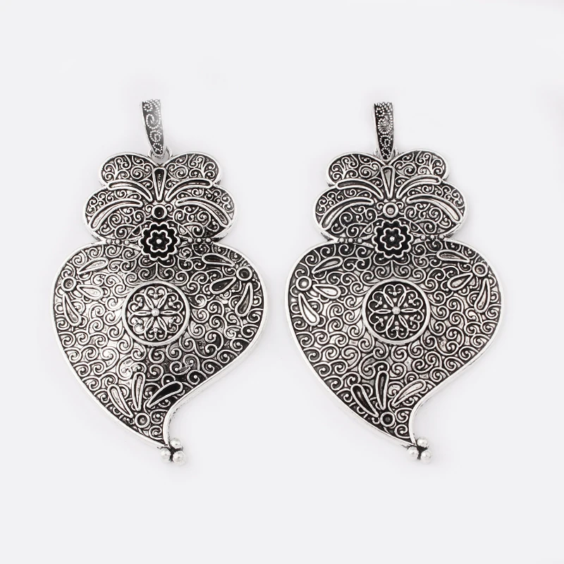 2pcs Tibetan Silver Viana Heart Charms Pendants for Necklace Jewelry Findings DIY Making