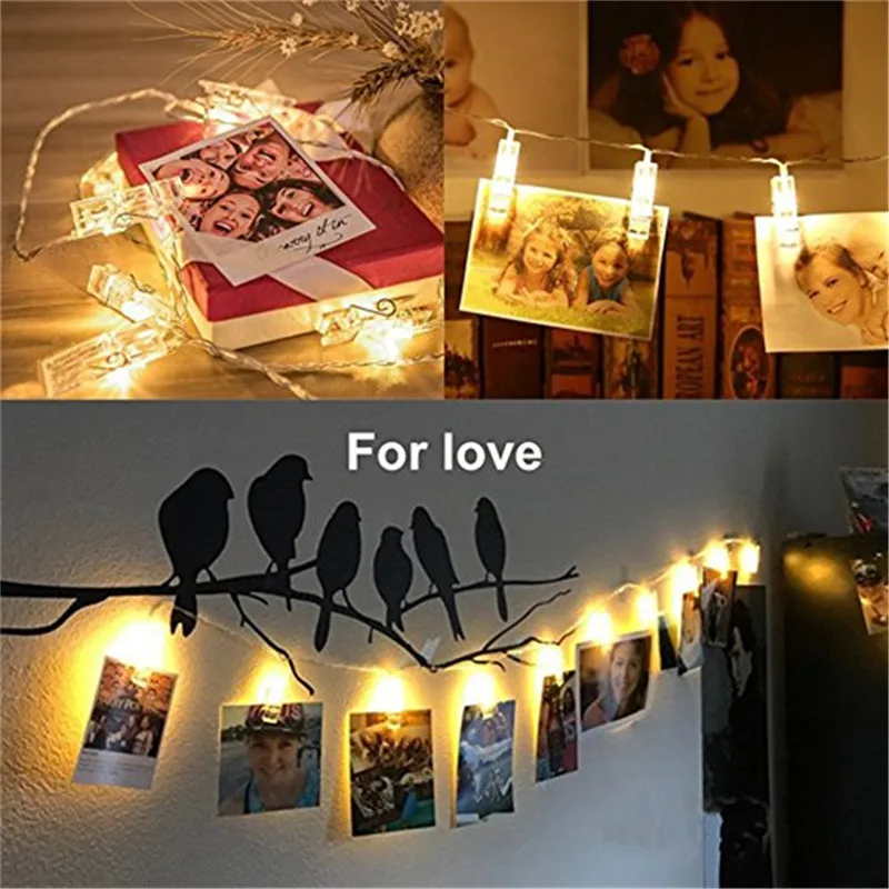 Garland Card Photo Clip String Lights 1.5M 10LEDS Led Fairy Light Xmas Bedroom DIY Clothespin Shapes Battery Christmas Lamp