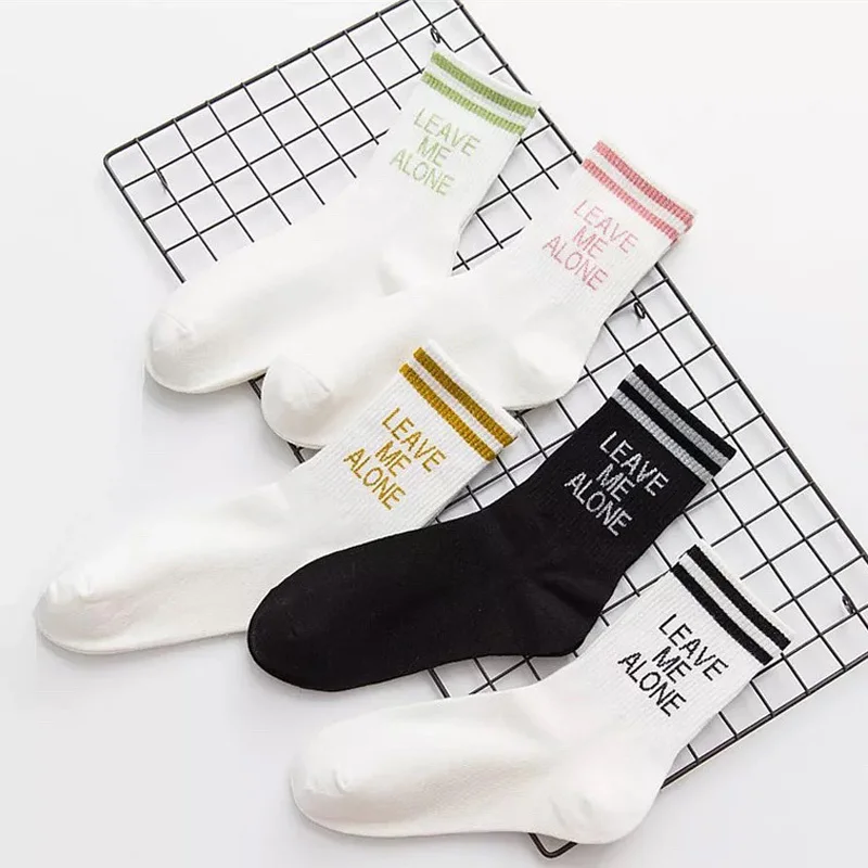 Autumn Winter Funny Socks Women Cotton Cartoon Cute Socks Long Letter Harajuku Socks Ladies Thick White Warm Glitter Letter