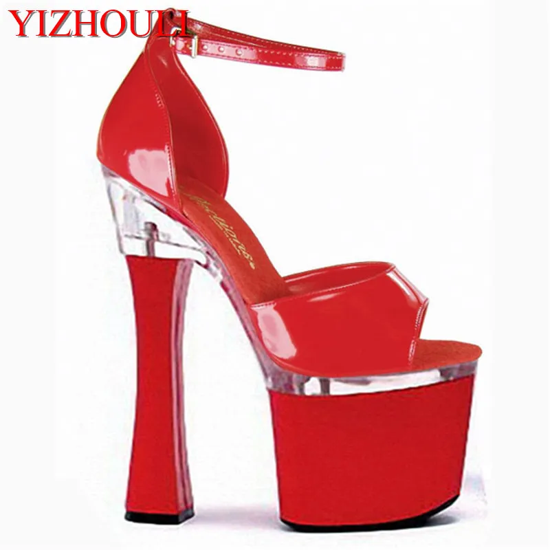 

Red Wedding Shoes With Fashion Comfortable Thick Heel Sandals 18cm High-Heeled Shoes 7 Inch Platforms Shoes