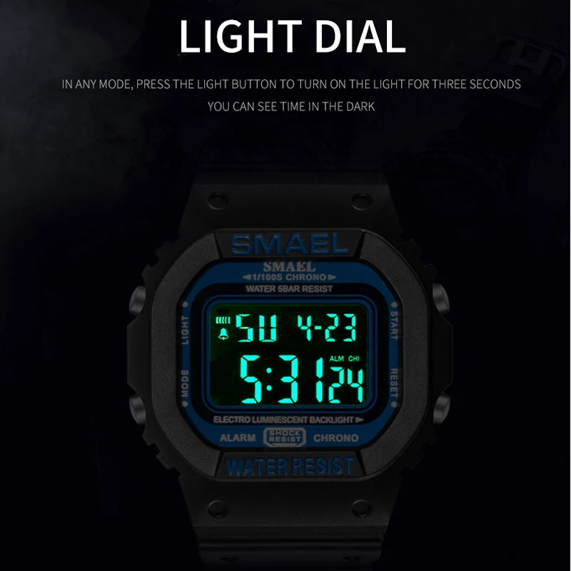 SMAEL Digital Watch Men Sports Watches LED Military Army Camouflage Wrist Watch For Boy Waterproof Top Brand Student Stopwatch
