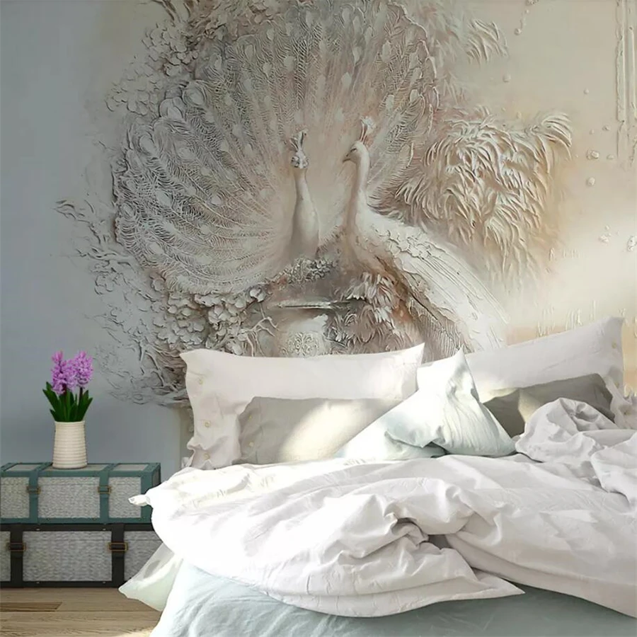 Beibehang Custom wallpaper 3d European retro papel de parede relief peacock background wall painting papel de parede wallpaper