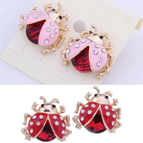 Women's Cute Ladybird Shape Rhinestone Ear Stud Beetle Ladybug Gift Earrings 96AD