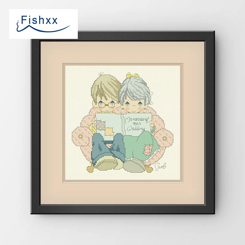 Fishxx Cross Stitch 14CT Kit European Style Children'S Bedroom Paintings H242 The Old Couple Read The Newspaper