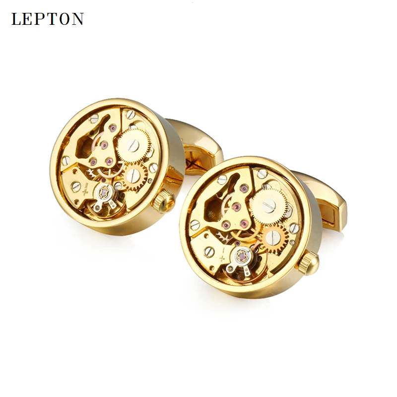 Boutons de manchette de montre Non fonctionnels pour hommes, Lepton rond couleur or Steampunk, équipement mécanisme de montre, offre spéciale