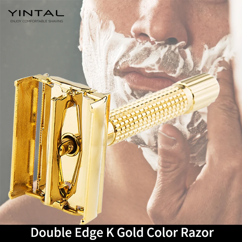 Double Edge Safety Razor Classic Safety Razors K Gold Color Butterfly Portable Short Non-slip Style Handle Shaver Man Shaving