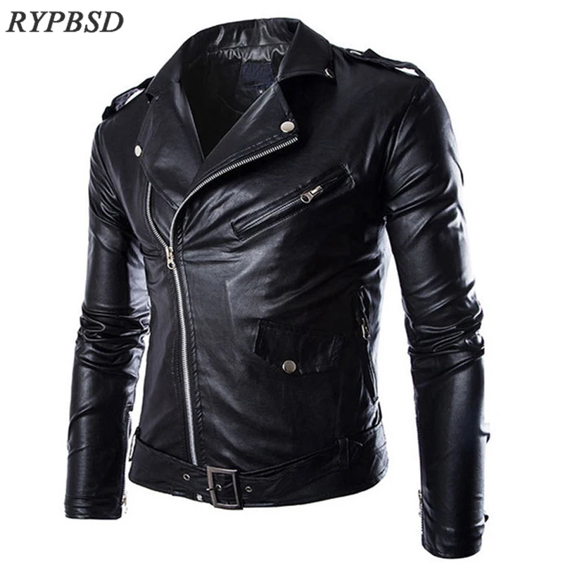 Leather Jacket Men Fashion Brand Long Sleeve Slim Fit Short Zipper Black Motorcycle PU Leather Jacket Male Biker Coat Clothing