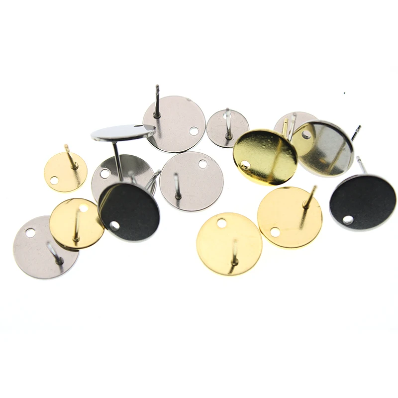 

8 10 12 mm 20pcs surgical Stainless Steel Round Stud Earring Posts with Loop Gold DIY Earrings Jewelry Making Findings supplies