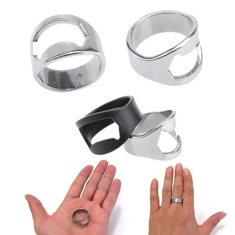 1 Silver Ring Creative Multifunctional Stainless Steel Beer Bottle Opener Bar Men's Tool Ring