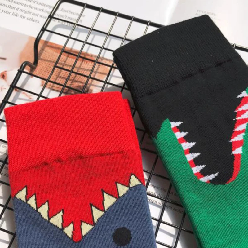 Men Printing Fashion Cartoon Crocodile Shark Colorful Socks Soft Comfort Cotton Socks Chaussettes Funny Socks Men Gifts for Me