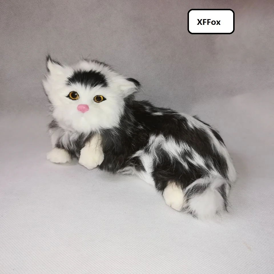 

real life naughty cat model plastic&furs simulation natural colour cat doll gift about 23x14x12cm xf2003