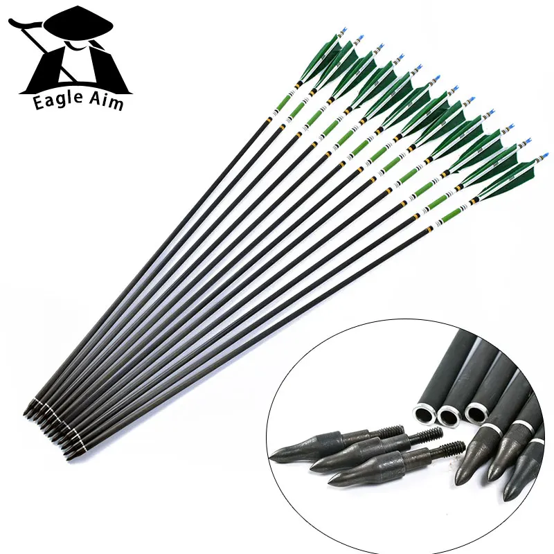 

12x Hunting Carbon Arrows Bolts Turkey feather for 20-50lbs Longbow Recurve Bow Hunting Archery for 80cm Length