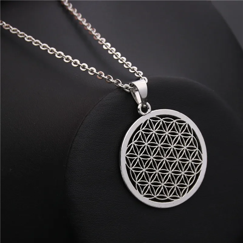 1PC Flower of Life Buddhist Necklace Long Chain Seed of Life Sacred Geometry Jewelry Fleur De Vie Yoga Namaste Necklace