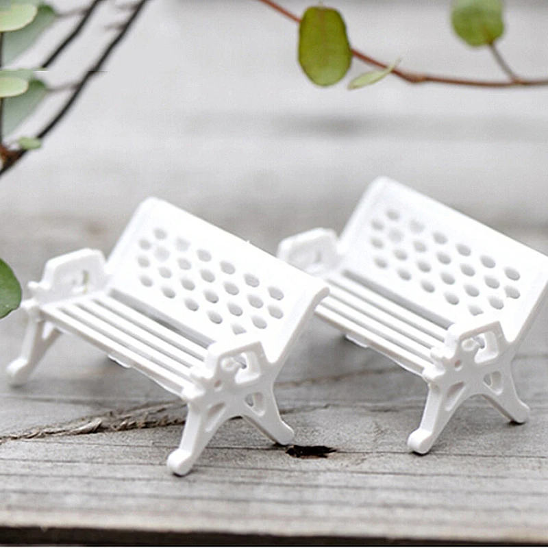 1 Pcs Cute Mini White Bench Fairy Doll Chairs Terrarium Moss Decor Figurines Garden Miniatures Micro Landscape Accessories