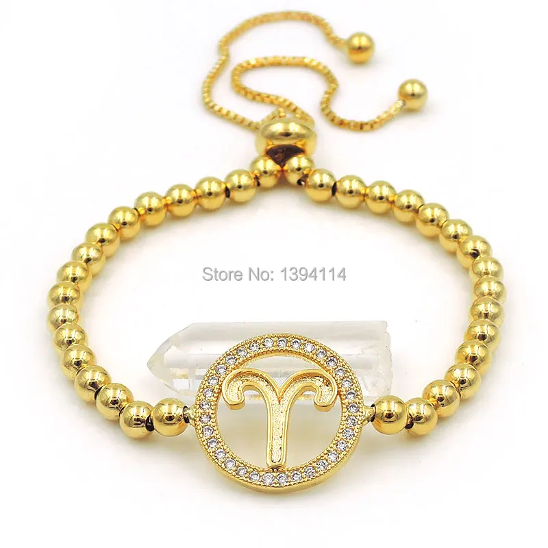 18x18x2mm Micro Pave Clear CZ Round Of Aries Symbol Connector Bracelet Gold Or Silver Plated