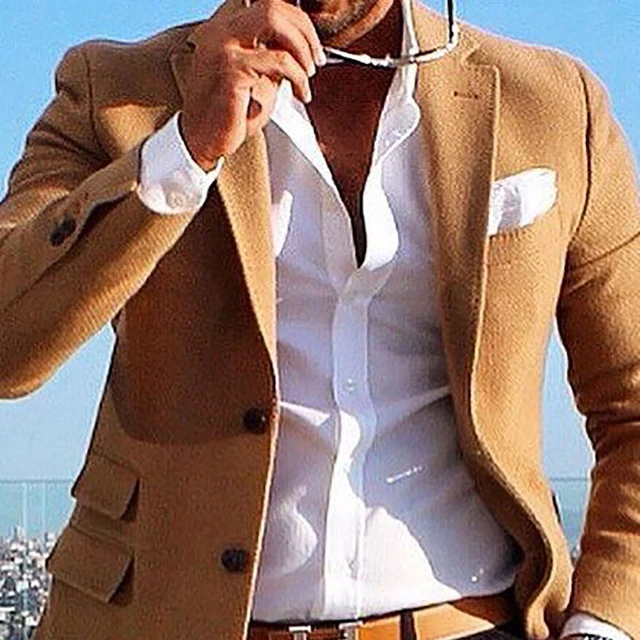 Tweed Brown Jacket Men Coat Custom Made Solid Camel Brown Men s Blazers Tailor Made Tweed Blazer For Winter Fall Veste Homme Suit Jackets