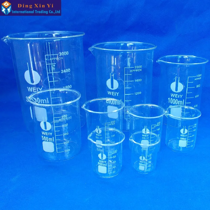 Copo transparente de vidro borossilicato, laboratório, química, laboratório, espessado com bico, 1pc, 3000ml